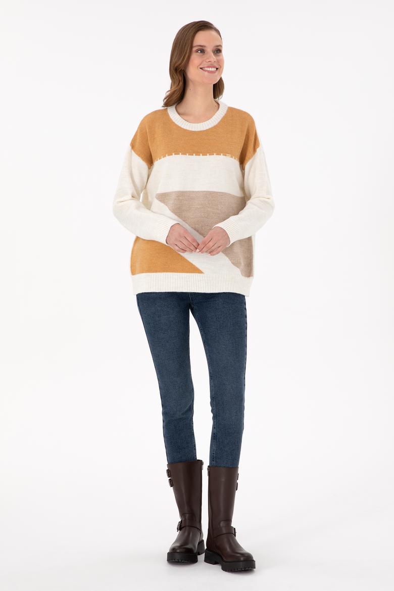 Kadın Camel Melanj Bisiklet Yaka Kazak - 50291575013