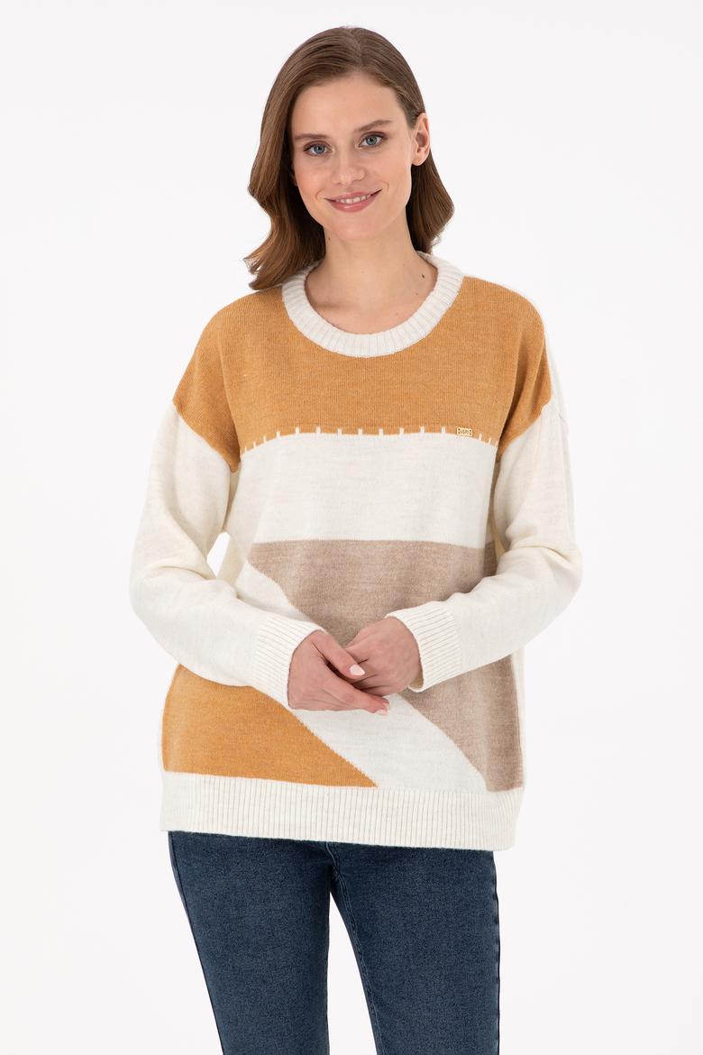 Kadın Camel Melanj Bisiklet Yaka Kazak