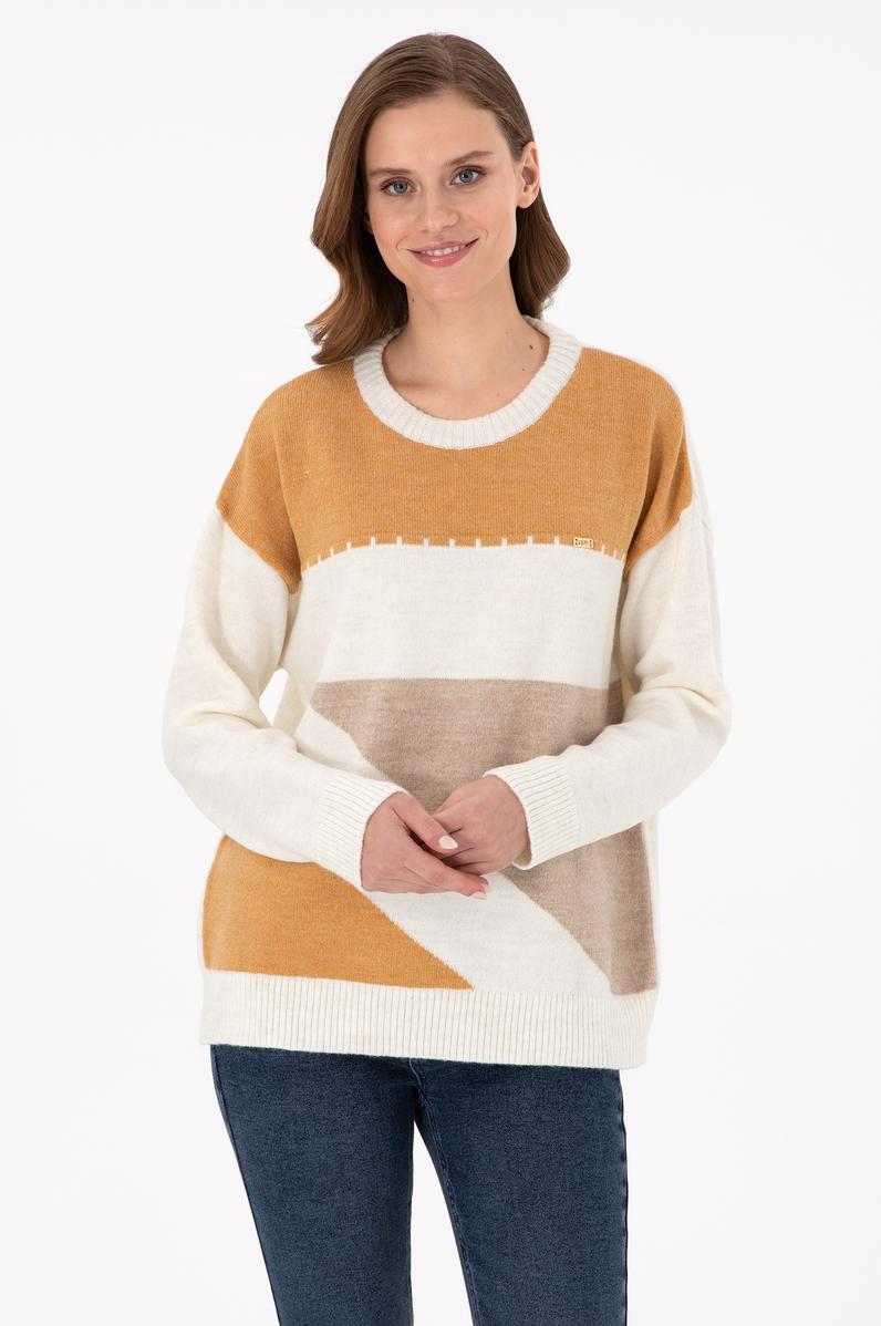 Kadın Camel Melanj Bisiklet Yaka Kazak