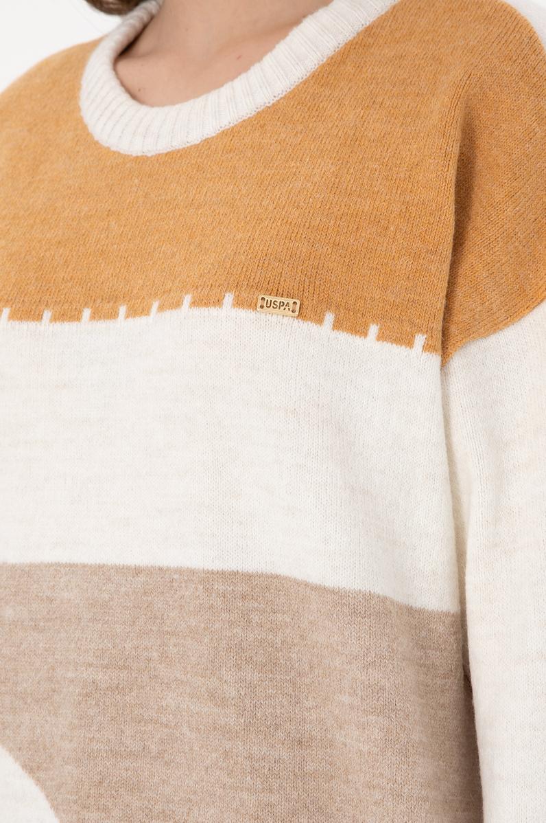 Kadın Camel Melanj Bisiklet Yaka Kazak