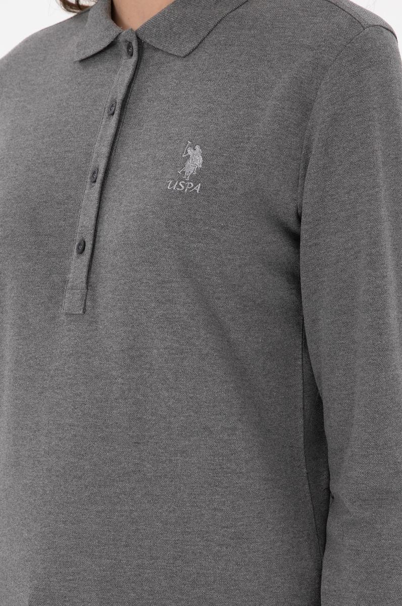 Kadın Antrasit Melanj Basic Polo Yaka Sweatshirt