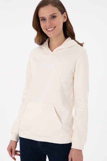 Kadın Krem Kapüşonlu Basic Sweatshırt