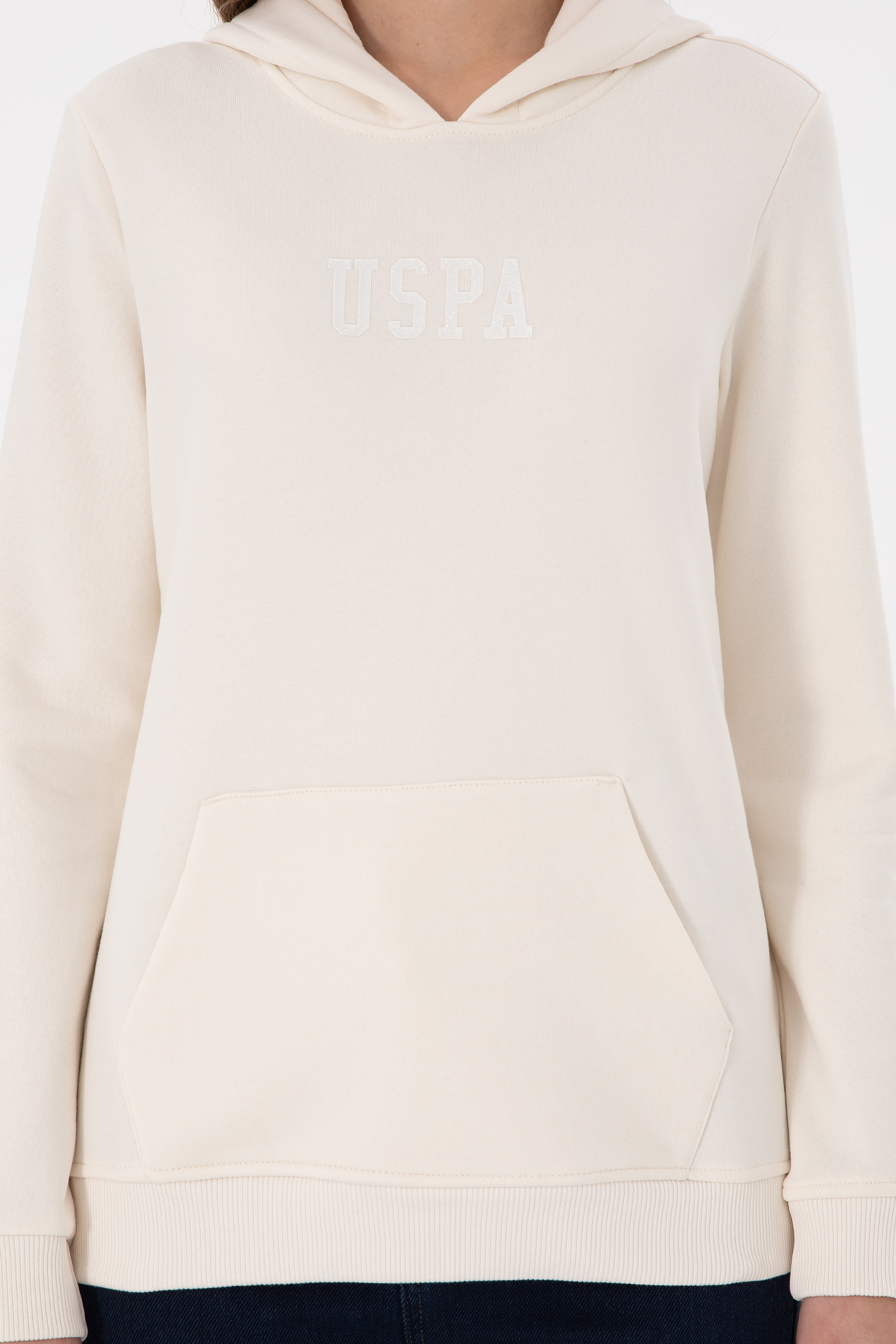 Kadın Krem Kapüşonlu Basic Sweatshırt