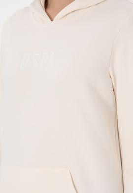 Kadın Krem Kapüşonlu Basic Sweatshırt - 50289536352