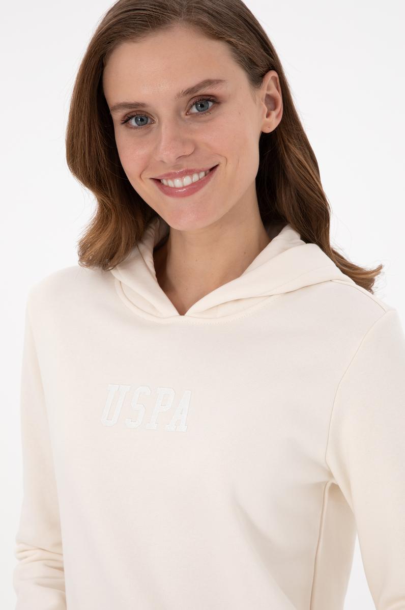 Kadın Krem Kapüşonlu Basic Sweatshırt