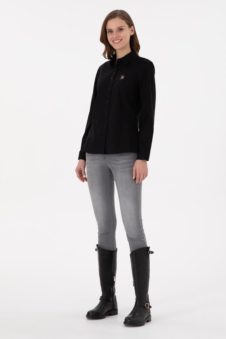 Kadın Siyah Uzun Kollu Basic Gömlek - 50295710034