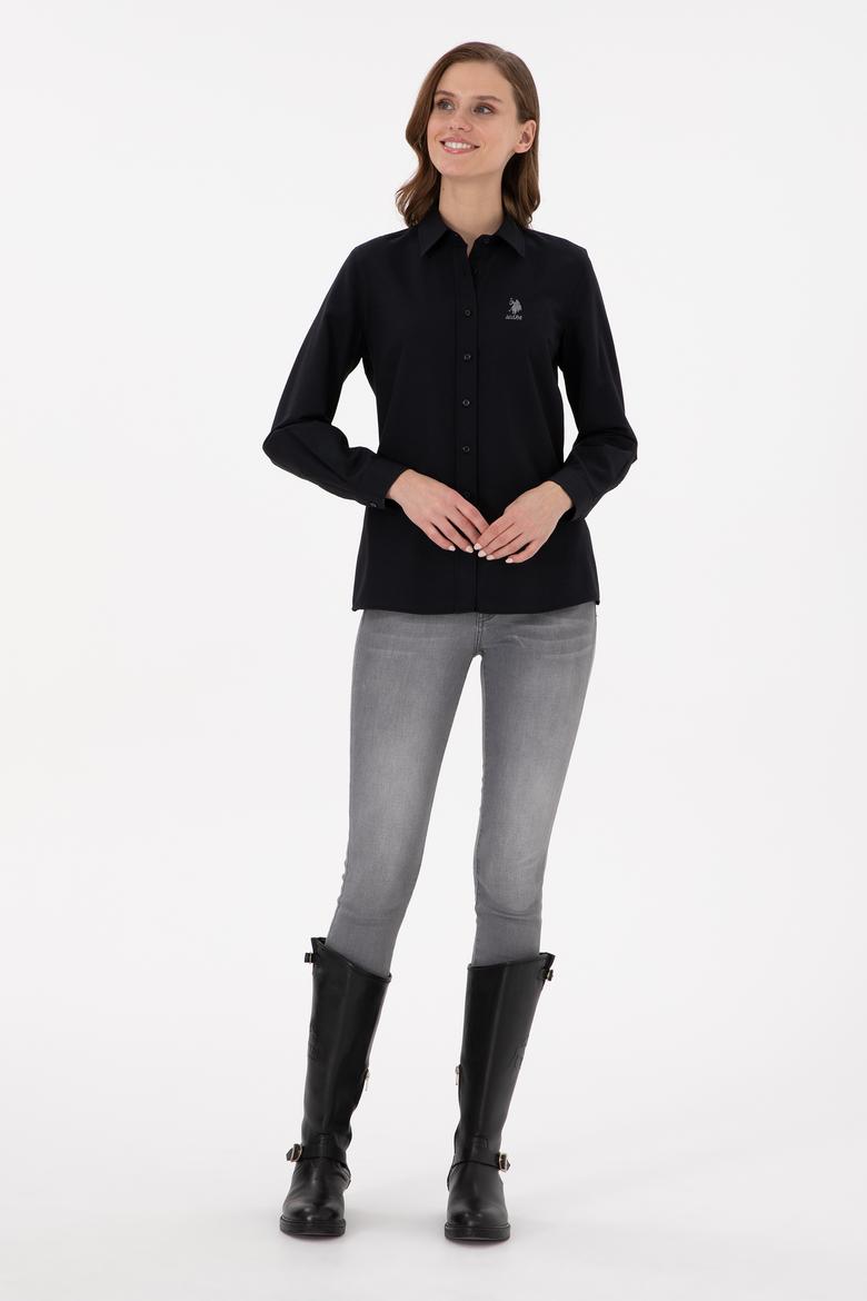 Kadın Siyah Uzun Kollu Basic Gömlek - 50295711036