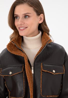 Kadın Siyah Suni Deri Ceket - 50297229002
