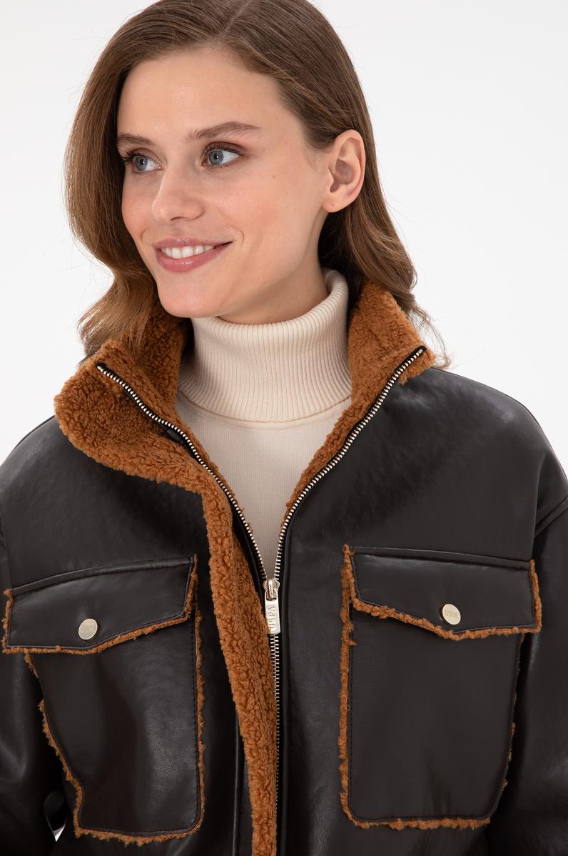 Kadın Kahverengi Deri Ceket