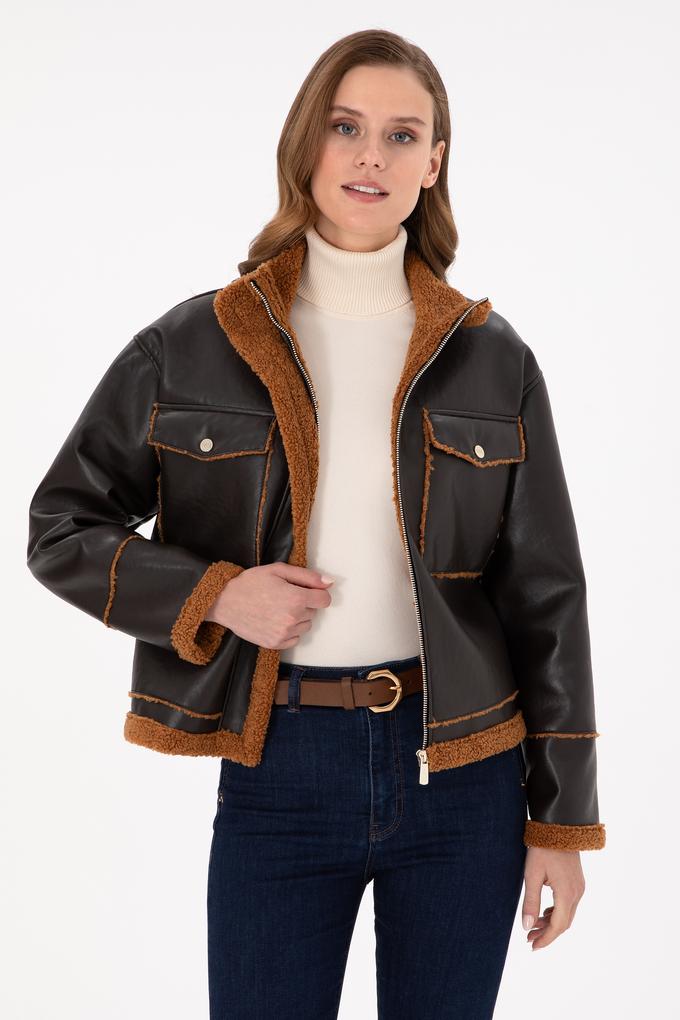 Kadın Siyah Suni Deri Ceket