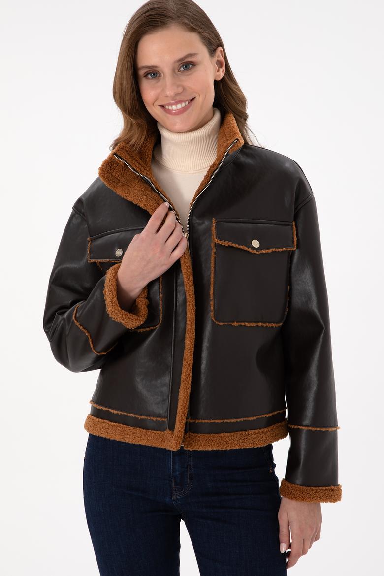 Kadın Siyah Suni Deri Ceket - 50297229002