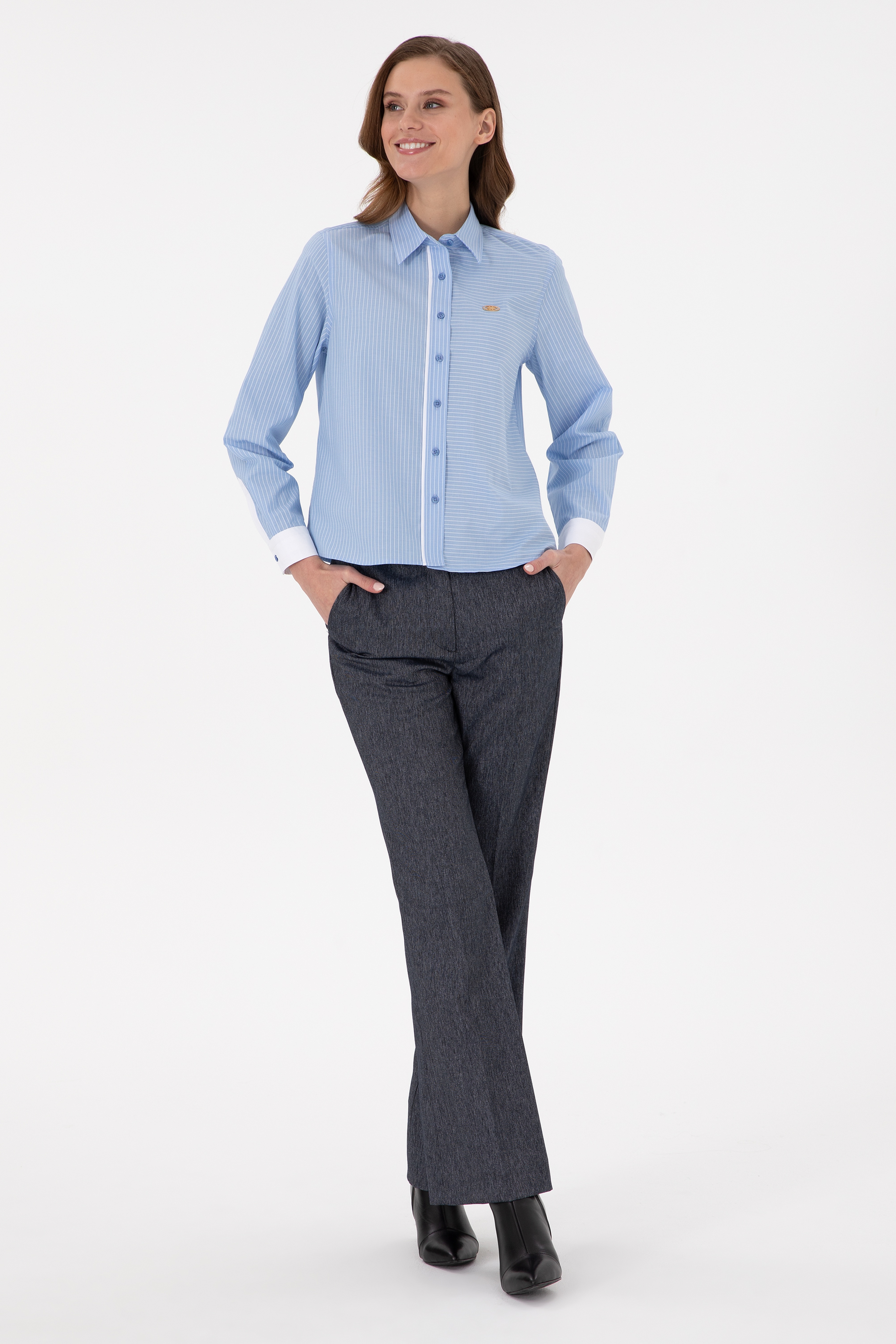 Kadın İndigo Slim Flare Fit Kanvas Pantolon