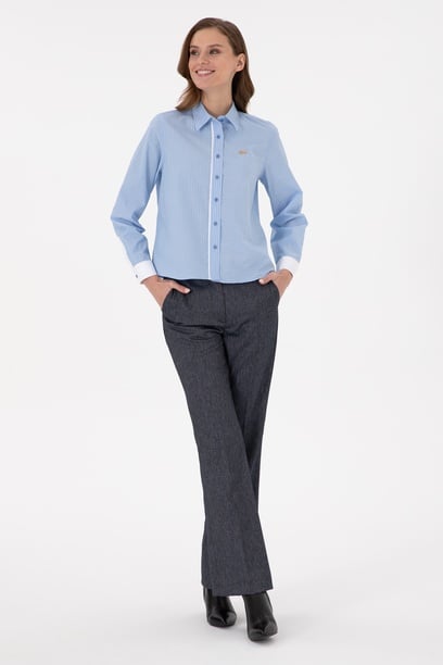 Kadın İndigo Slim Flare Fit Kanvas Pantolon