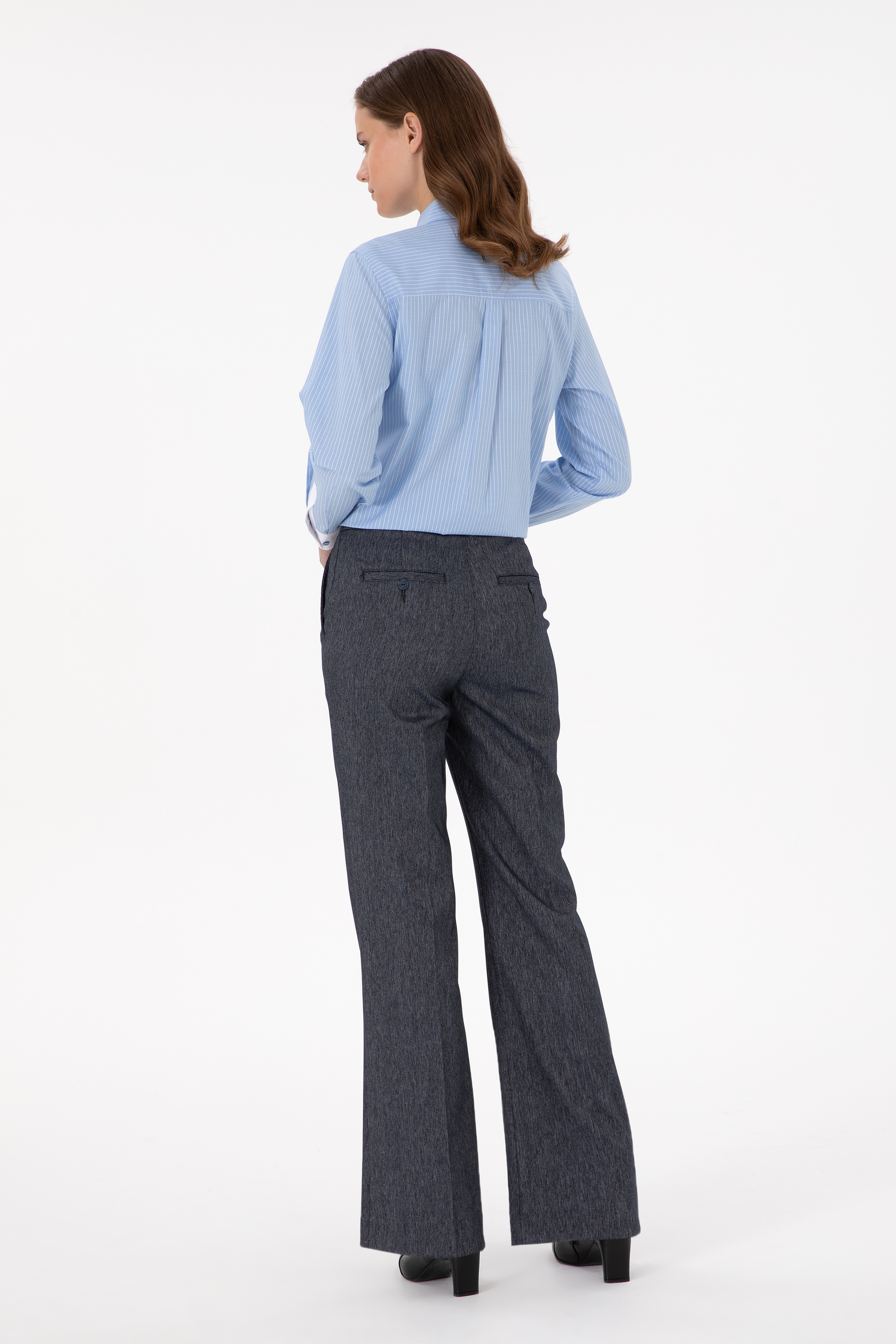 Kadın İndigo Slim Flare Fit Kanvas Pantolon
