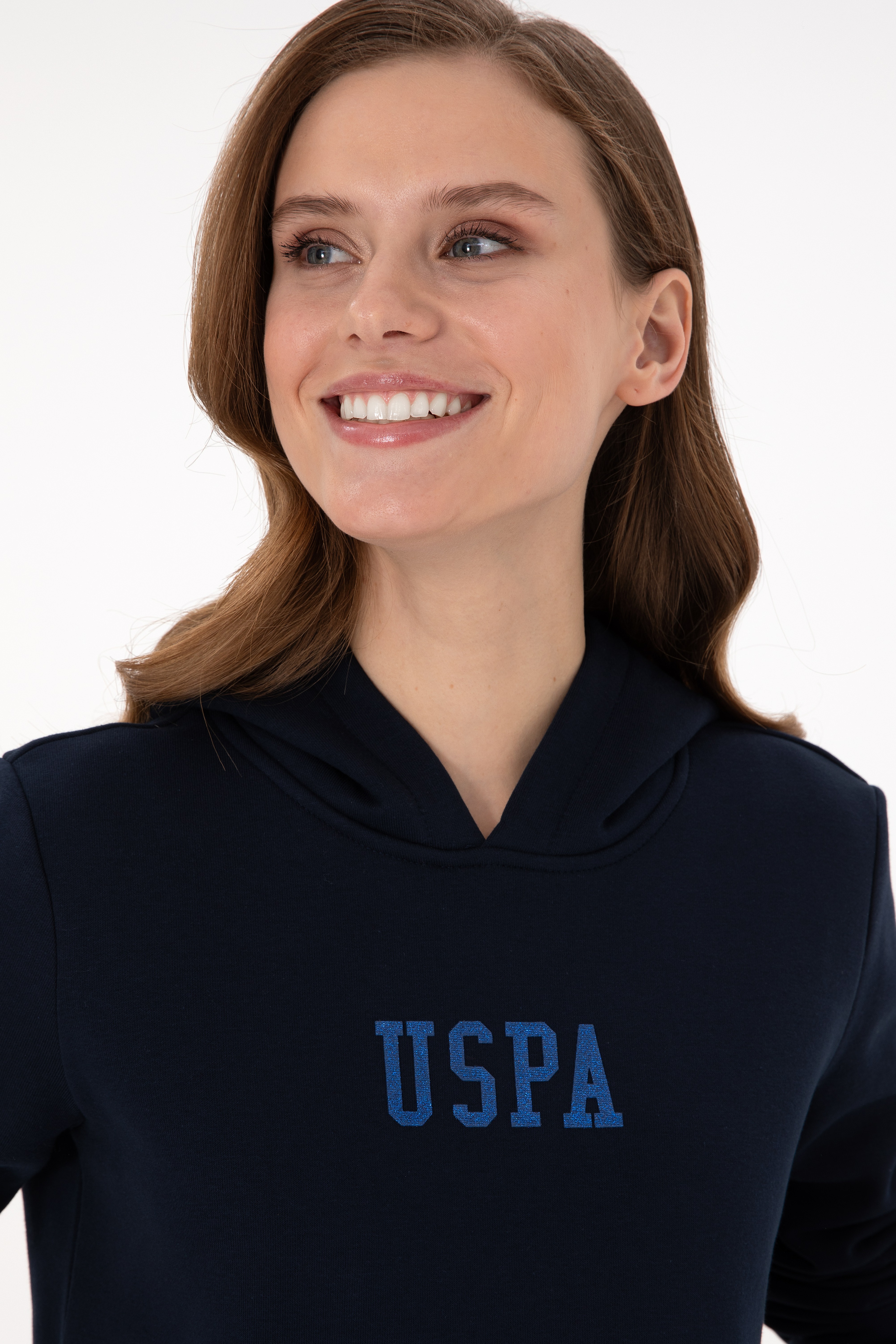 Kadın Lacivert Basic Kapüşonlu Sweatshirt - Image 2