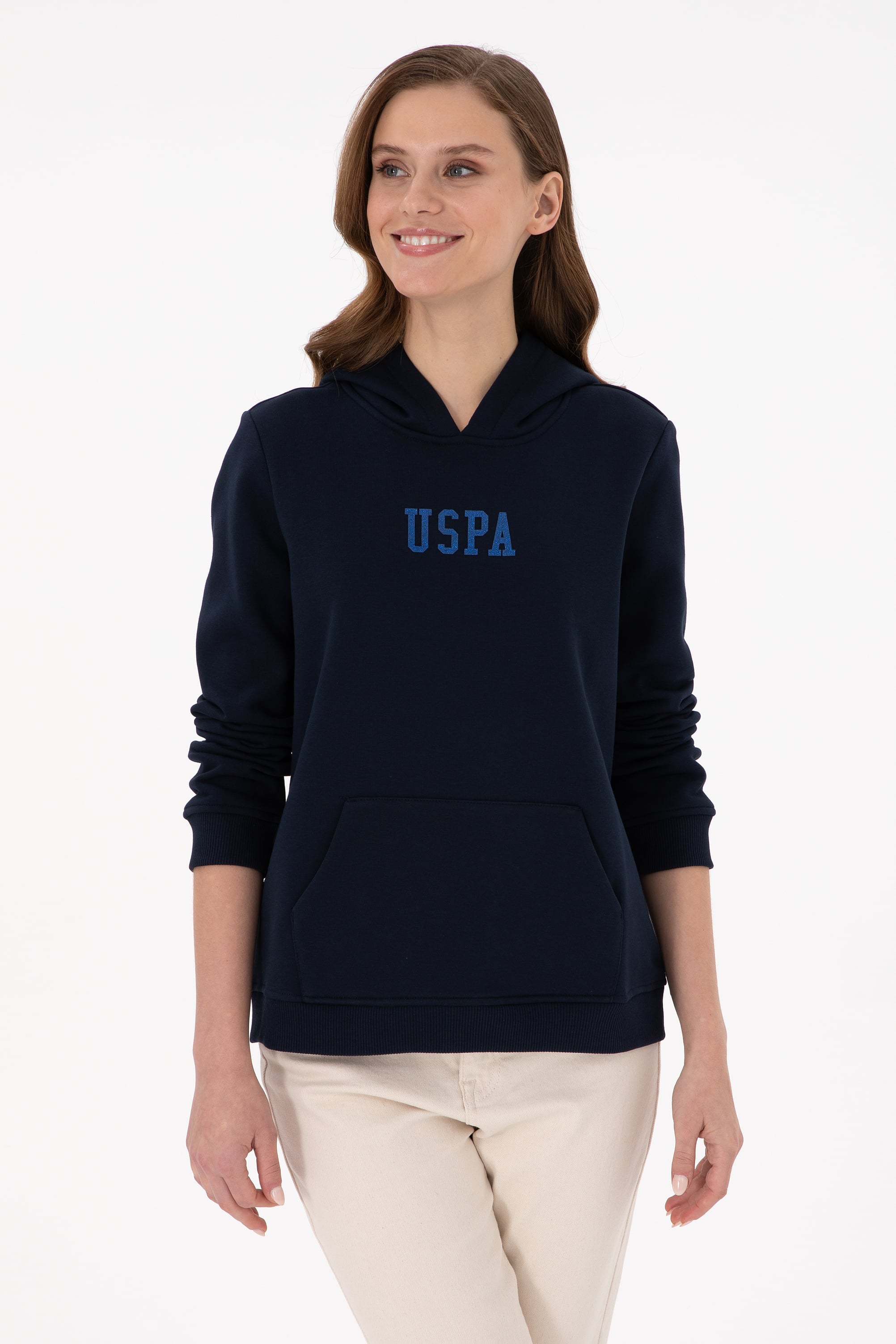 Kadın Lacivert Basic Kapüşonlu Sweatshirt