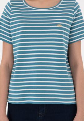 Kadın Petrol Çizgili Bisiklet Yaka Tişört - 50271569002
