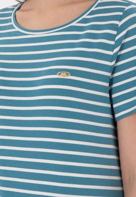 Kadın Petrol Çizgili Bisiklet Yaka Tişört - 50271569002