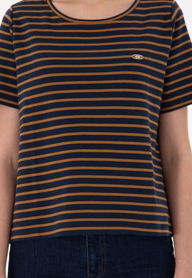Kadın Lacivert Çizgili Bisiklet Yaka Tişört - 50271569010
