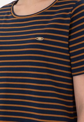 Kadın Lacivert Çizgili Bisiklet Yaka Tişört - 50271569010