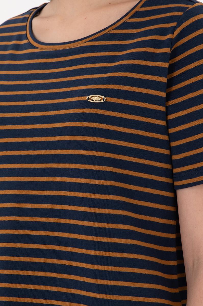 Kadın Lacivert Çizgili Bisiklet Yaka Tişört