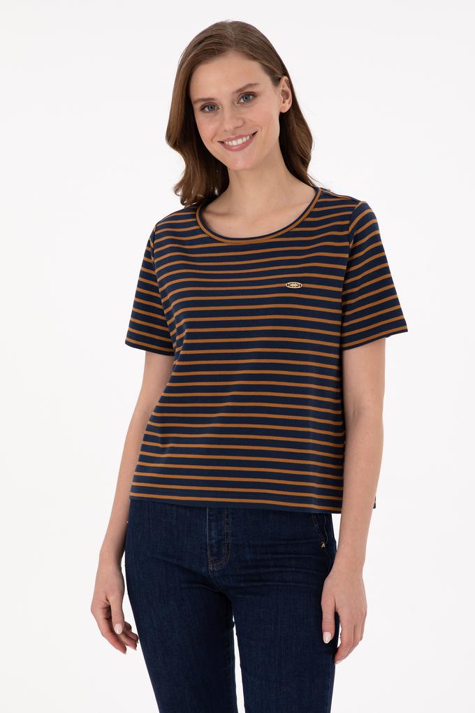 Kadın Lacivert Çizgili Bisiklet Yaka Tişört