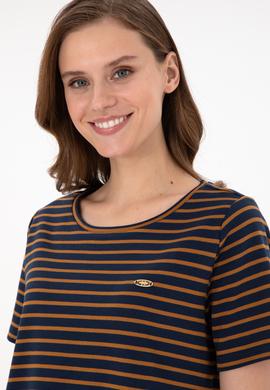 Kadın Lacivert Çizgili Bisiklet Yaka Tişört - 50271569010