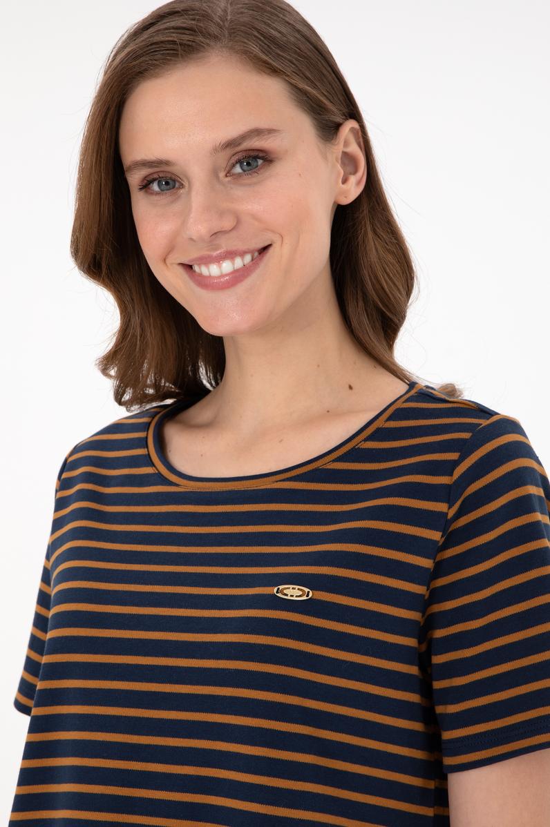 Kadın Lacivert Çizgili Bisiklet Yaka Tişört