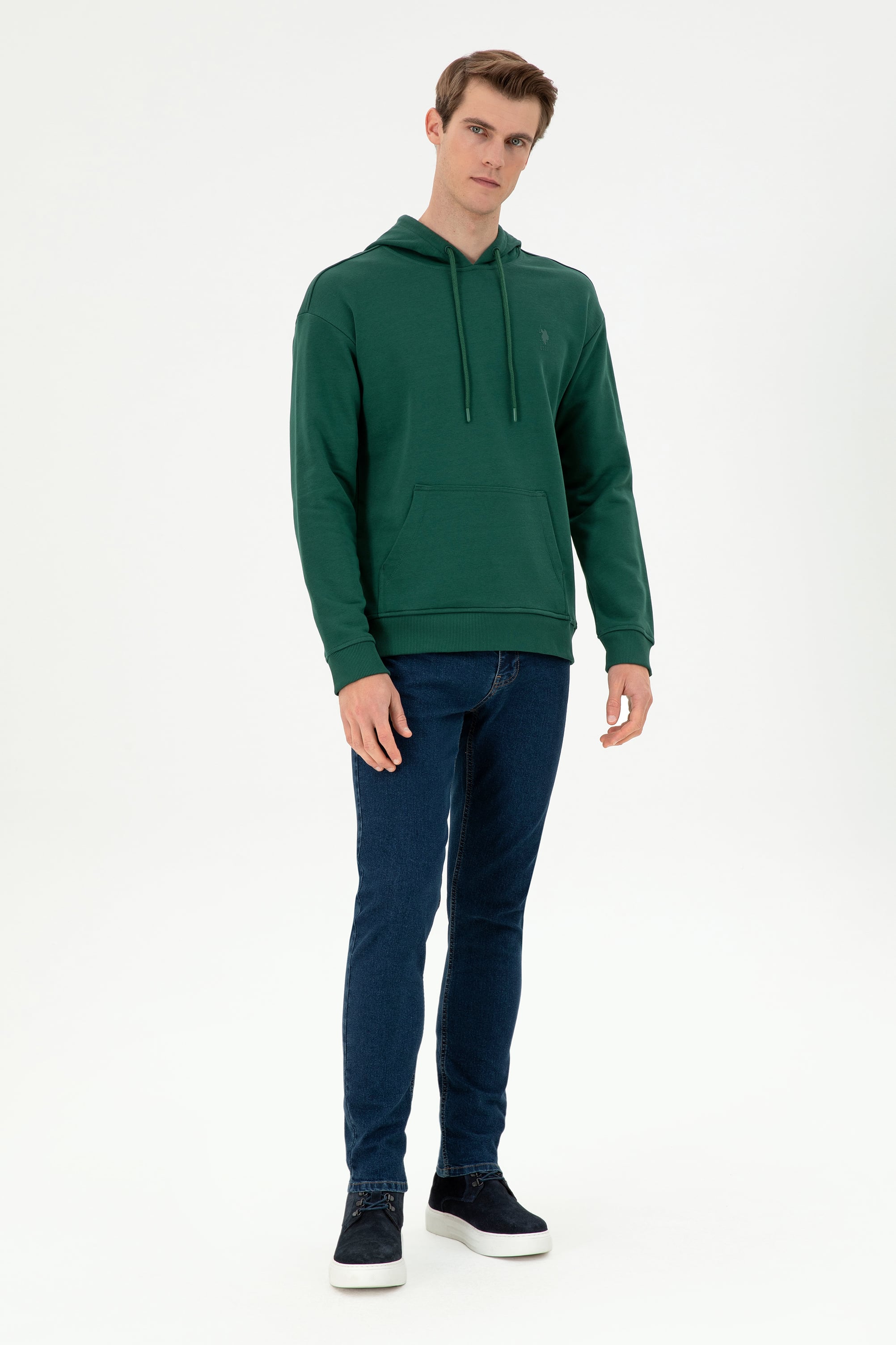 Erkek Koyu Yeşil Basic Sweatshirt