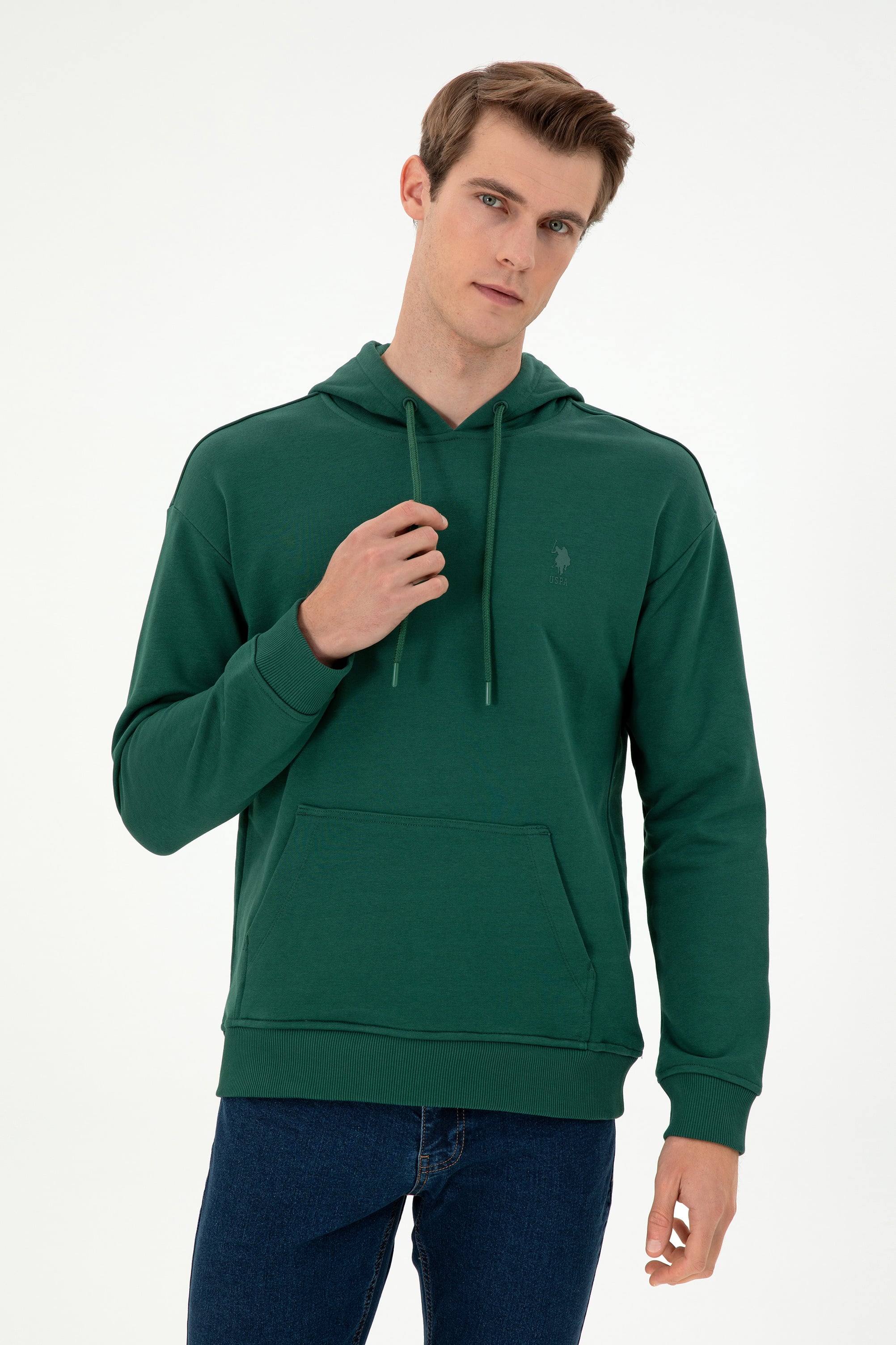 Erkek Koyu Yeşil Basic Sweatshirt