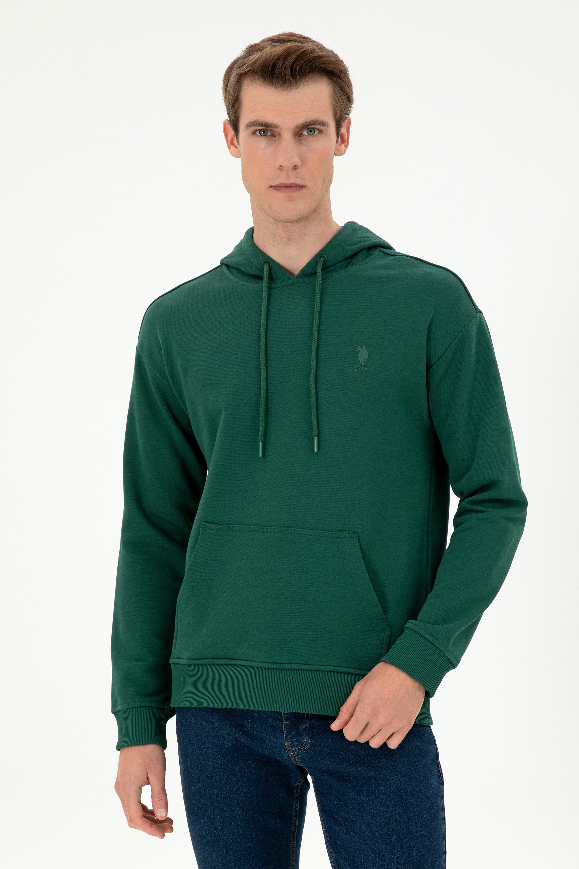 Erkek Koyu Yeşil Basic Sweatshirt - Image 1