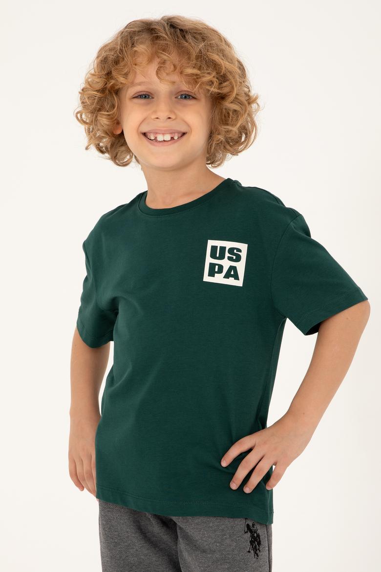 Erkek Çocuk Koyu Yeşil Oversize Bisiklet Yaka Tişört