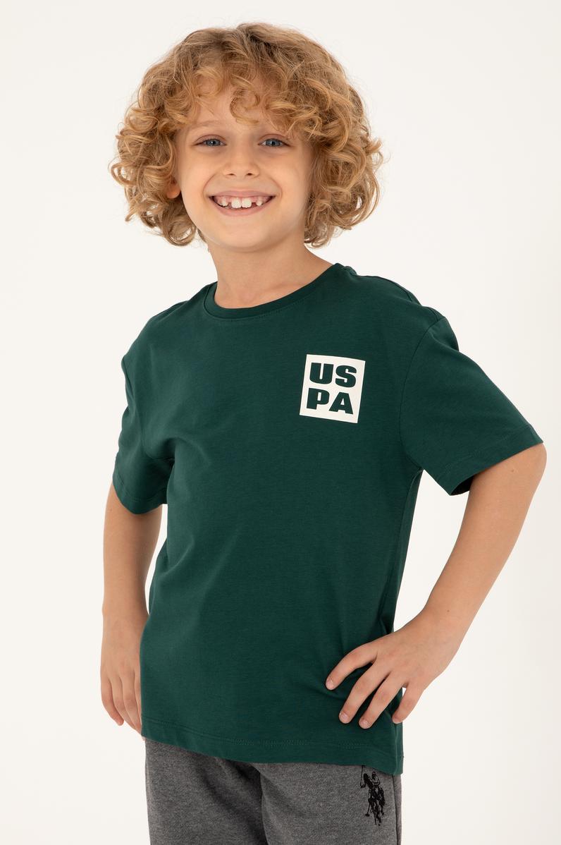 Erkek Çocuk Koyu Yeşil Oversize Bisiklet Yaka Tişört