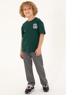 Erkek Çocuk Koyu Yeşil Oversize Bisiklet Yaka Tişört - 50295447096