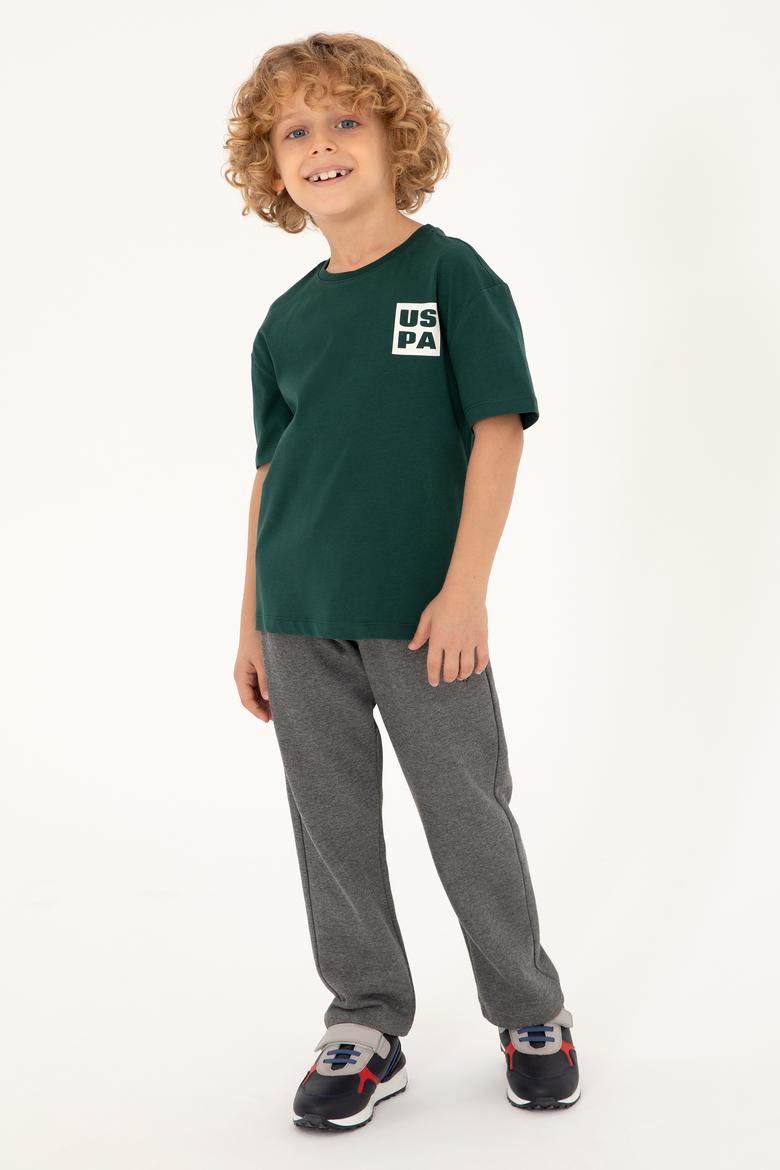 Erkek Çocuk Koyu Yeşil Oversize Bisiklet Yaka Tişört - 50295447096