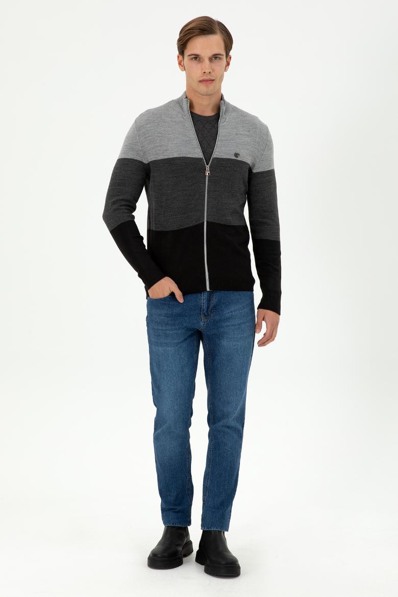 Erkek Gri Melanj Triko Hırka - 50297062017