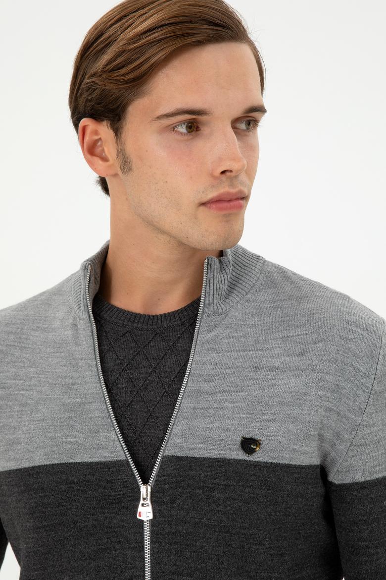 Erkek Gri Melanj Triko Hırka - 50297062017