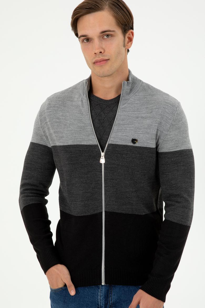 Erkek Gri Melanj Triko Hırka - 50297062017