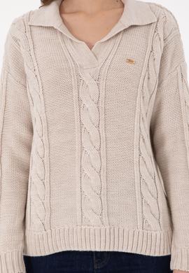 Kadın Krem Melanj Polo Yaka Kazak - 50291574017