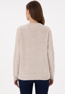 Kadın Krem Melanj Polo Yaka Kazak - 50291574017