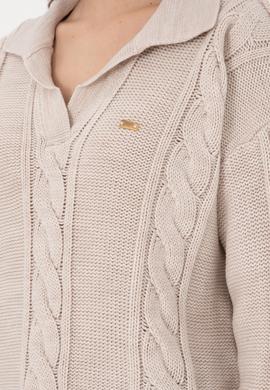 Kadın Krem Melanj Polo Yaka Kazak - 50291574017