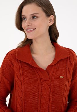 Kadın Kiremit Polo Yaka Kazak - 50291574026