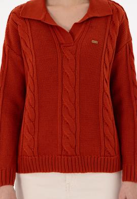 Kadın Kiremit Polo Yaka Kazak - 50291574026