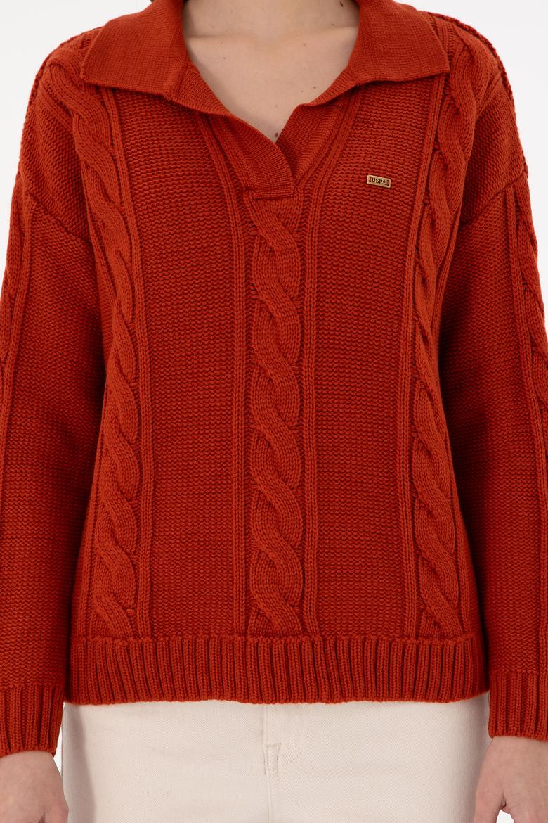 Kadın Kiremit Polo Yaka Kazak - 50291574026