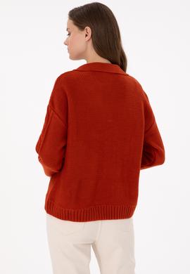 Kadın Kiremit Polo Yaka Kazak - 50291574026