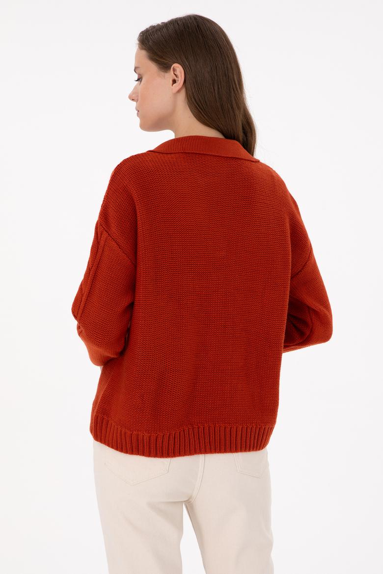 Kadın Kiremit Polo Yaka Kazak - 50291574026