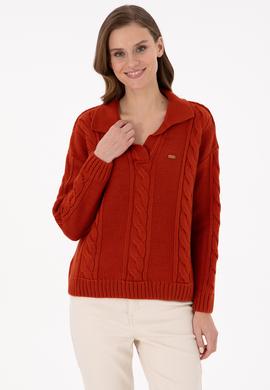 Kadın Kiremit Polo Yaka Kazak - 50291574026