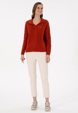 Kadın Kiremit Polo Yaka Kazak - 50291574026