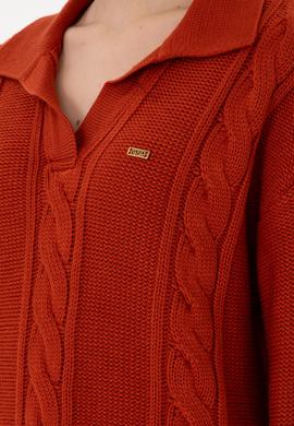 Kadın Kiremit Polo Yaka Kazak - 50291574026