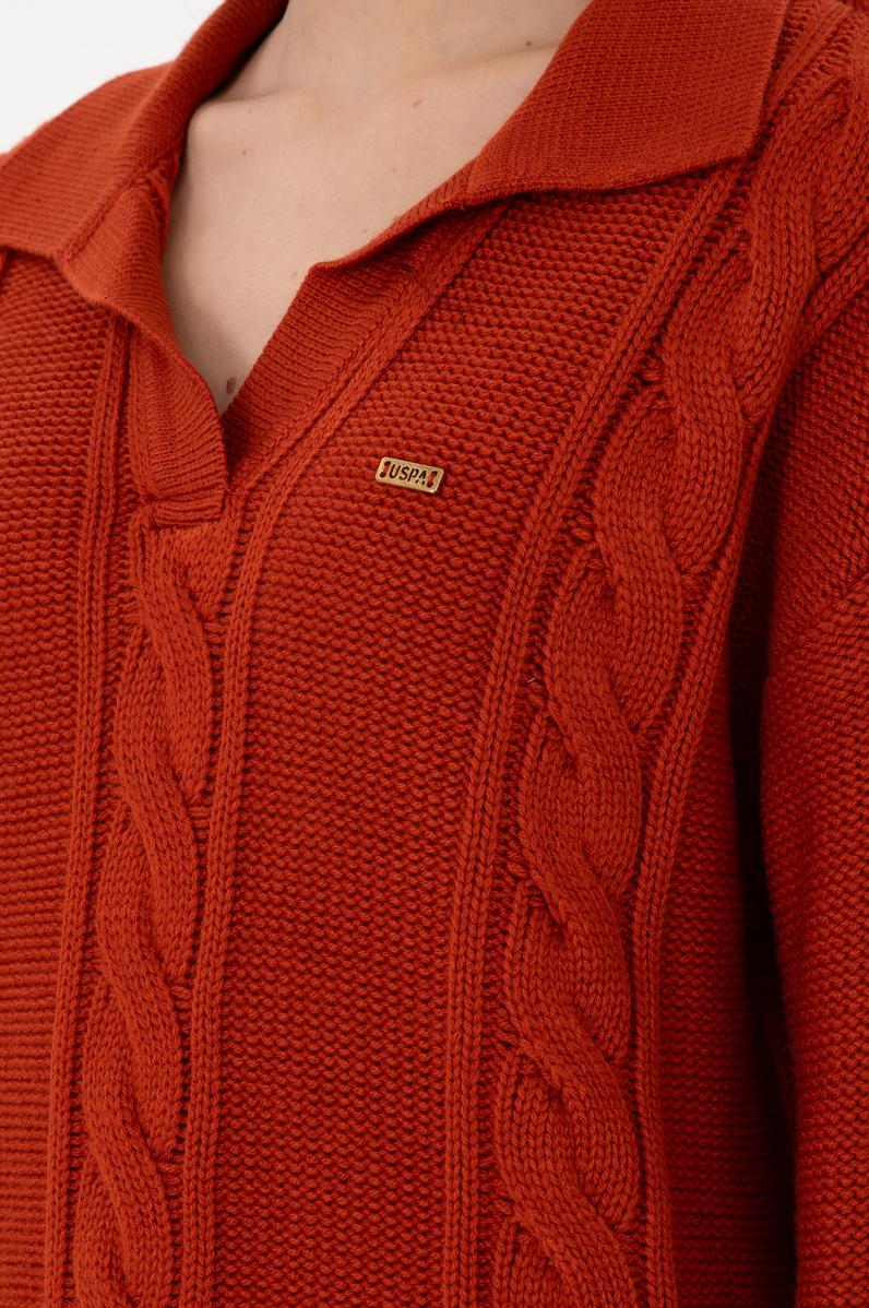 Kadın Kiremit Polo Yaka Kazak